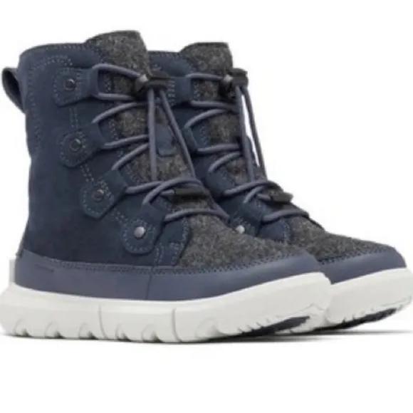 NWT Sorel Kids Explorer Waterproof Lace Boots India Ink Moonstone Blue Size 11C