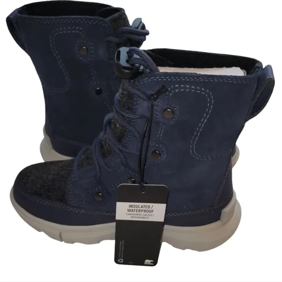 NWT Sorel Kids Explorer Waterproof Lace Boots India Ink Moonstone Blue Size 11C