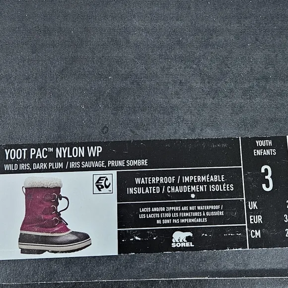 NWT Sorel Pac Nylon Youth Waterproof Boots Size 3 Youth