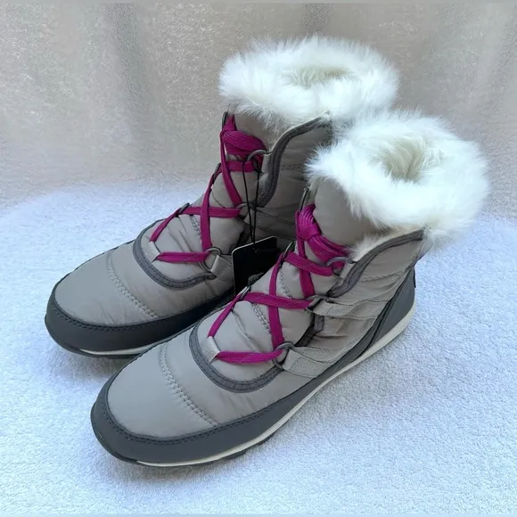 NWT Sorel Women's Whitney Short Lace Faux Fur Winter Boots - Gray - 9