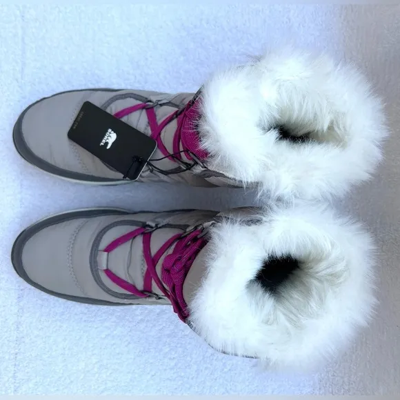 NWT Sorel Women's Whitney Short Lace Faux Fur Winter Boots - Gray - 9