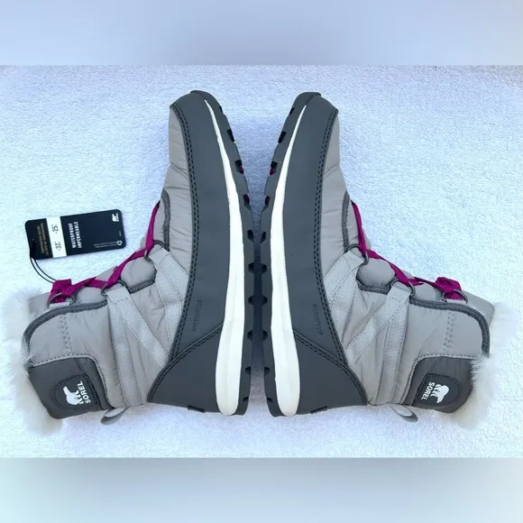 NWT Sorel Women's Whitney Short Lace Faux Fur Winter Boots - Gray - 9
