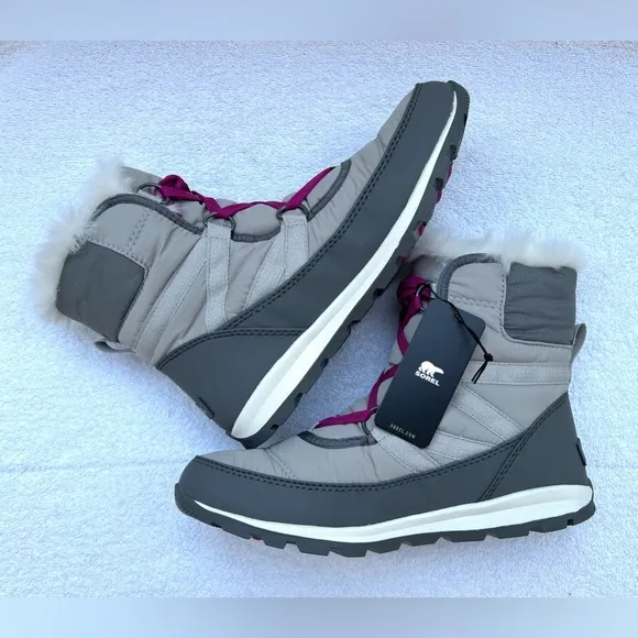NWT Sorel Women's Whitney Short Lace Faux Fur Winter Boots - Gray - 9