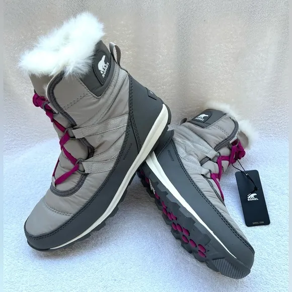 NWT Sorel Women's Whitney Short Lace Faux Fur Winter Boots - Gray - 9