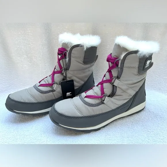 NWT Sorel Women's Whitney Short Lace Faux Fur Winter Boots - Gray - 9