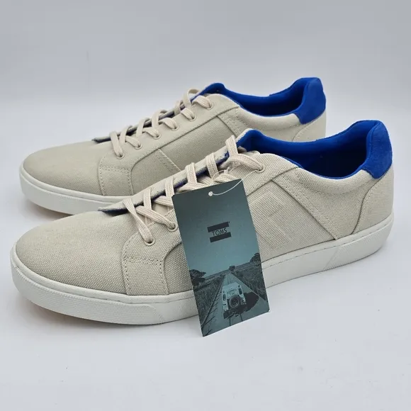 NWT TOMS Men's Leandro Brich/Admiral Blue Canvas/Pig Nubuck Lace-up Sneakers, 12