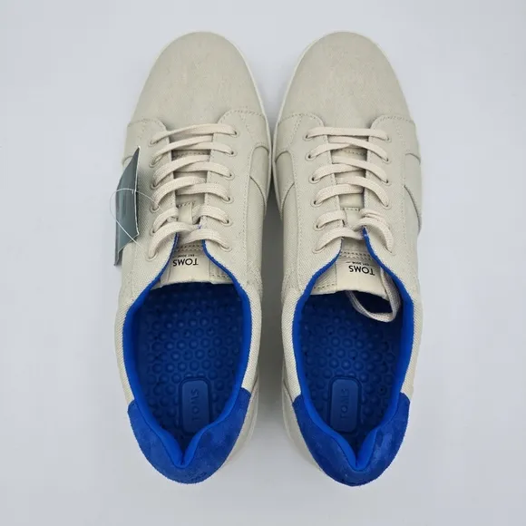 NWT TOMS Men's Leandro Brich/Admiral Blue Canvas/Pig Nubuck Lace-up Sneakers, 12