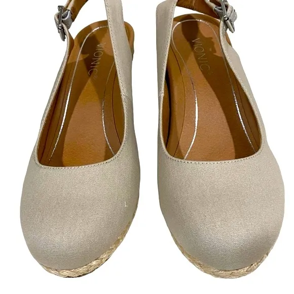 NWT Vionic Coralina Oat Canvas Espadrille Wedge Sandals Size 9 1/2