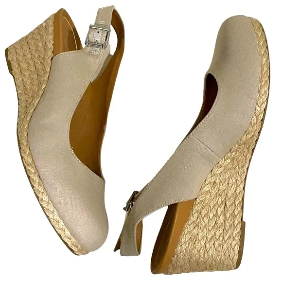 NWT Vionic Coralina Oat Canvas Espadrille Wedge Sandals Size 9 1/2