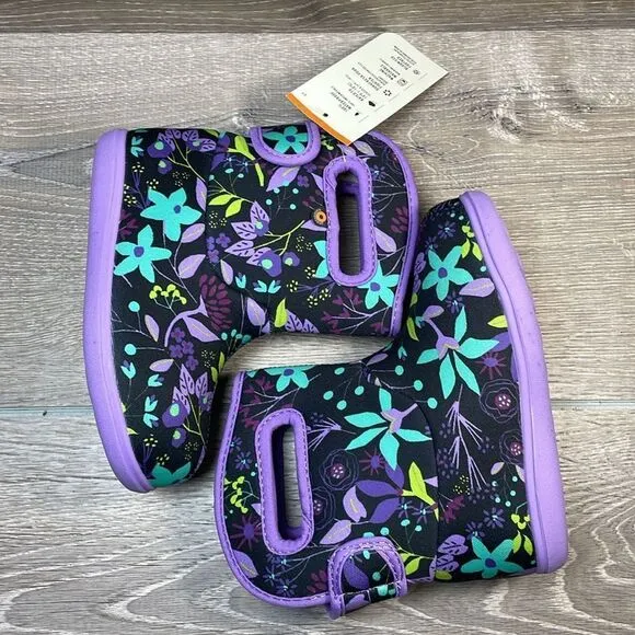 NWT Bogs II Waterproof 14f Cartoon Flower Toddler Girl Sz 10 Floral Purple Boots