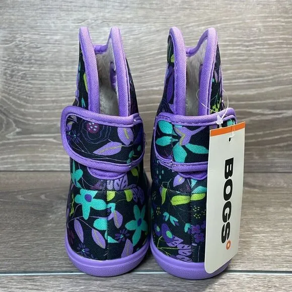 NWT Bogs II Waterproof 14f Cartoon Flower Toddler Girl Sz 10 Floral Purple Boots