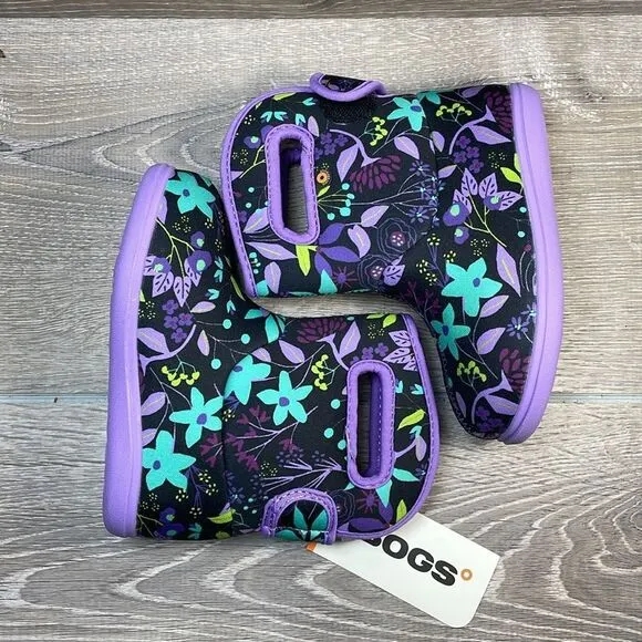 NWT Bogs II Waterproof 14f Cartoon Flower Toddler Girl Sz 10 Floral Purple Boots