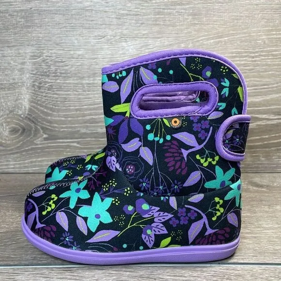 NWT Bogs II Waterproof 14f Cartoon Flower Toddler Girl Sz 10 Floral Purple Boots