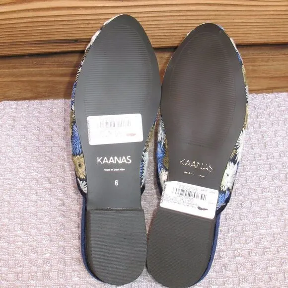 NWT Kaanas Blue Embroidered Mules Shoes