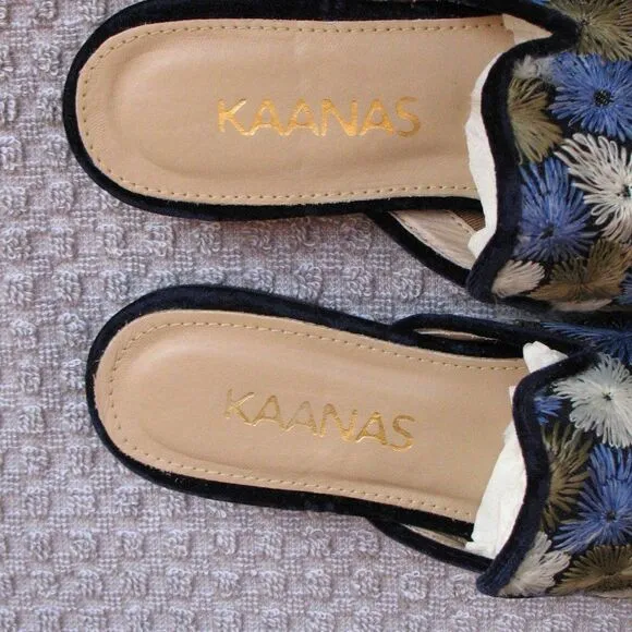 NWT Kaanas Blue Embroidered Mules Shoes
