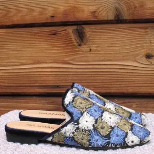 NWT Kaanas Blue Embroidered Mules Shoes