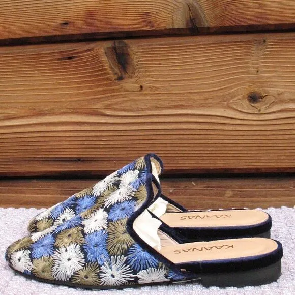 NWT Kaanas Blue Embroidered Mules Shoes