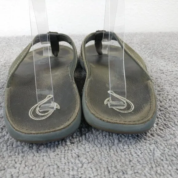 Olukai Nui Flip Flop Sandals Mens Size 10 Shoes Gray Leather Beach
