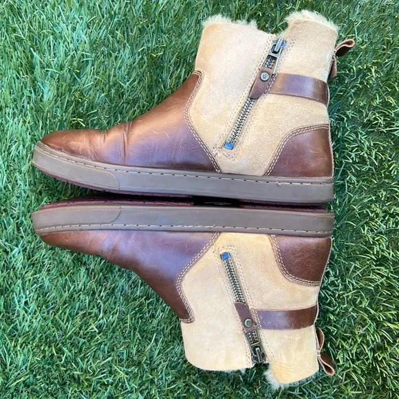 Olukai Pehuea Hulu Sherling Lined Leather Slip On Ankle Boots