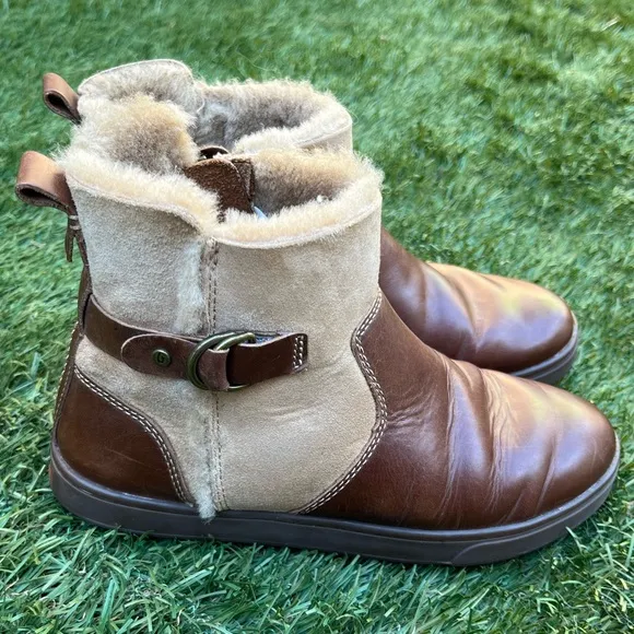 Olukai Pehuea Hulu Sherling Lined Leather Slip On Ankle Boots