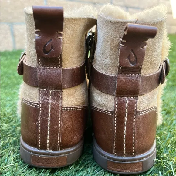 Olukai Pehuea Hulu Sherling Lined Leather Slip On Ankle Boots