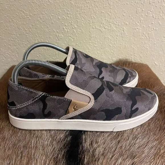 Olukai Pehuea Pa'i Womens‎ 9.5 Camo Slip on Canvas Sneakers Shoes 20360-6QKE