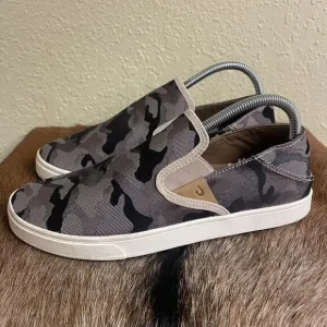 Olukai Pehuea Pa'i Womens‎ 9.5 Camo Slip on Canvas Sneakers Shoes 20360-6QKE