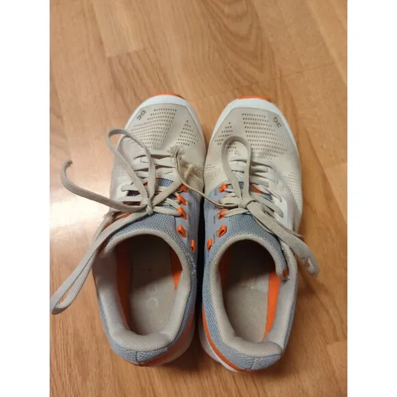 On Cloud Cloudsurfer Womens 7.5 Gray Orange White Running Shoes Athletic Sneaker