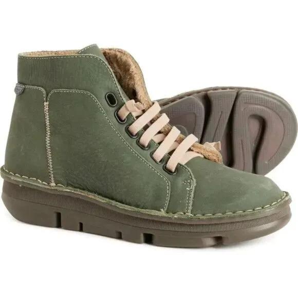 OnFoot Women's Cozy-Lined Sneaker Boots Leather Green