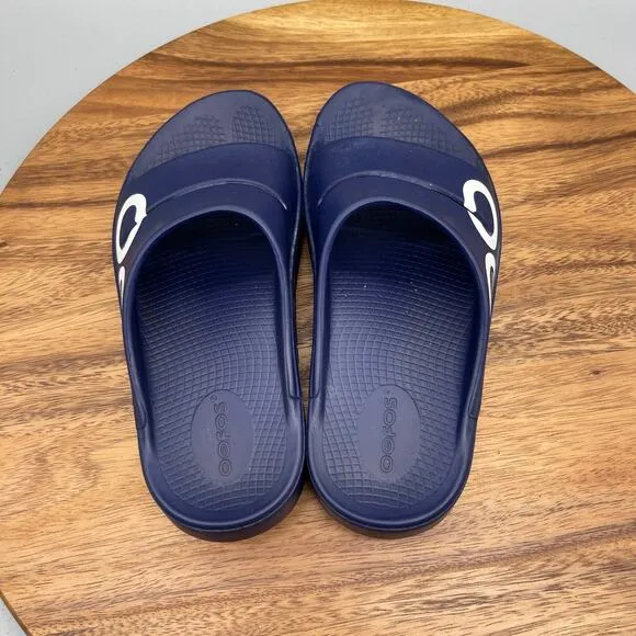 OOFOS OOahh Luxe Sandals Womens Size 6 Blue Sport Slide Recovery Comfort Support