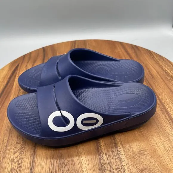 OOFOS OOahh Luxe Sandals Womens Size 6 Blue Sport Slide Recovery Comfort Support