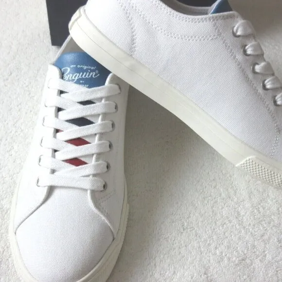 Original Penguin Men's Sam Stripe Classic Lace Up Canvas White Blue Shoes NIB