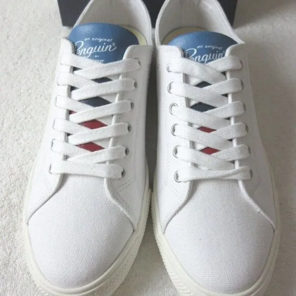 Original Penguin Men's Sam Stripe Classic Lace Up Canvas White Blue Shoes NIB