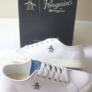 Original Penguin Men's Sam Stripe Classic Lace Up Canvas White Blue Shoes NIB
