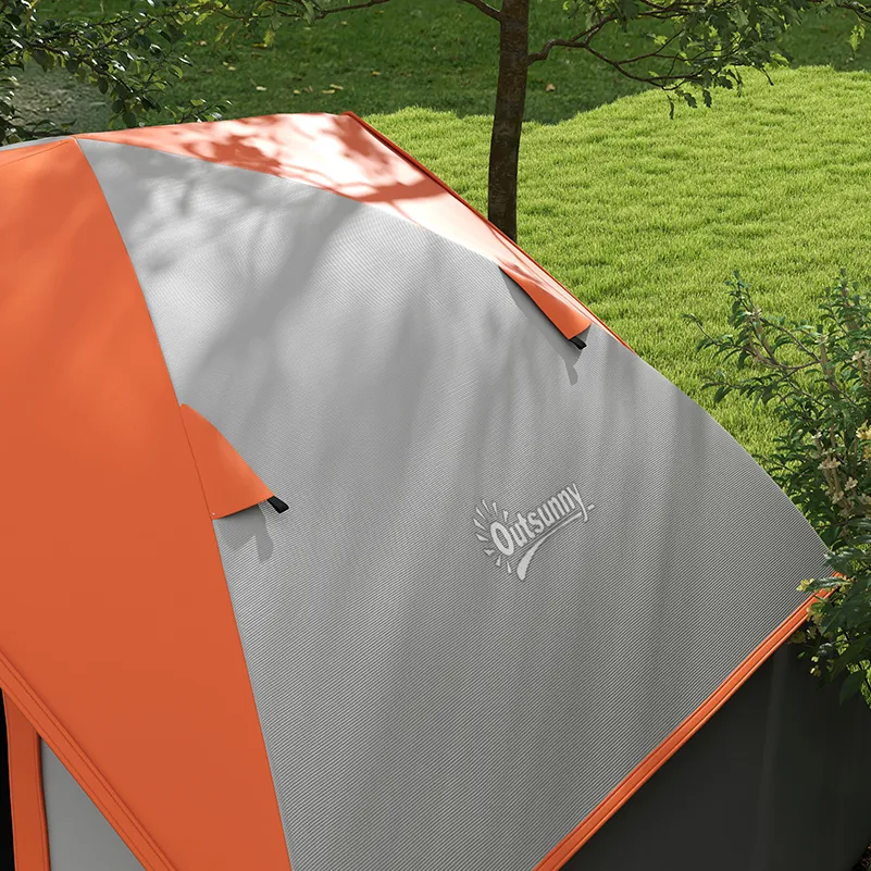 Outsunny 4-5 Man Single Room Camping Tent, 3000mm Waterproof, with Sewn-in Groundsheet and Carry Bag, Grey and Orange