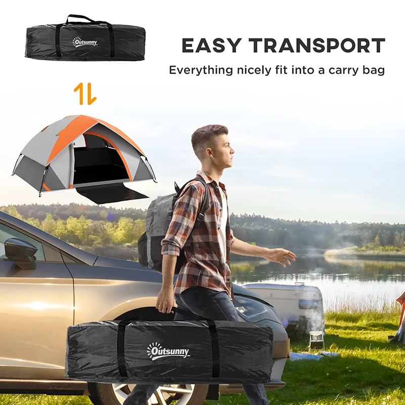 Outsunny 4-5 Man Single Room Camping Tent, 3000mm Waterproof, with Sewn-in Groundsheet and Carry Bag, Grey and Orange
