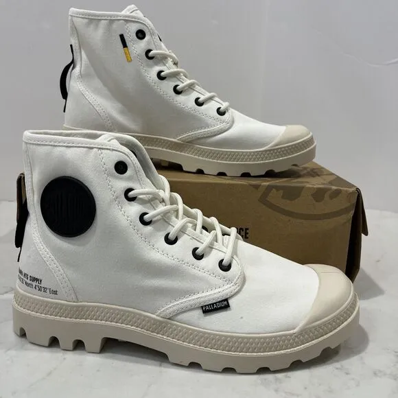 Palladium Pampa HI Htg Supply Star White Combat Boots M 8 , W 9.5 Canvas NEW