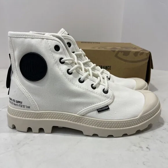 Palladium Pampa HI Htg Supply Star White Combat Boots M 8 , W 9.5 Canvas NEW