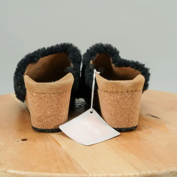 Papillio by Birkenstock Namica Teddy Womens Size 6 Wedges Shearling Mules NEW