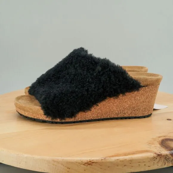 Papillio by Birkenstock Namica Teddy Womens Size 6 Wedges Shearling Mules NEW