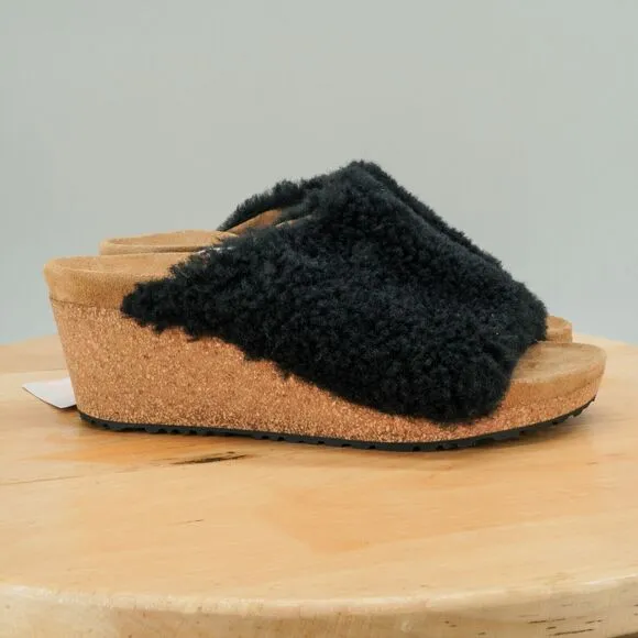Papillio by Birkenstock Namica Teddy Womens Size 6 Wedges Shearling Mules NEW