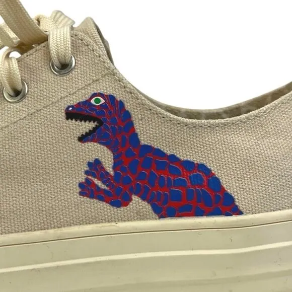 Paul Smith Dino Kids White Cream Canvas Low Top Lace Up Sneakers Shoes Size 6