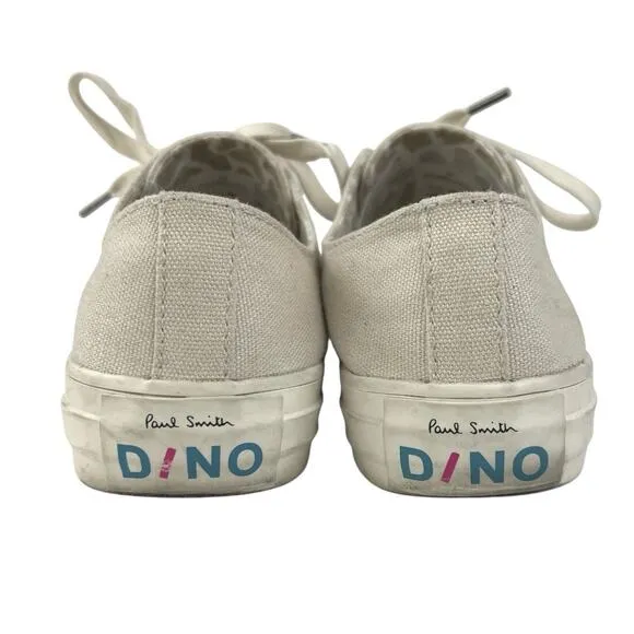 Paul Smith Dino Kids White Cream Canvas Low Top Lace Up Sneakers Shoes Size 6