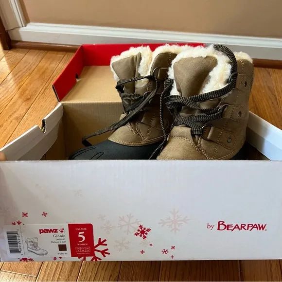 PAWZ Womens Ginnie Duck Boots 5 Hickory Faux‎ Fur Brown Winter Shearling Warm