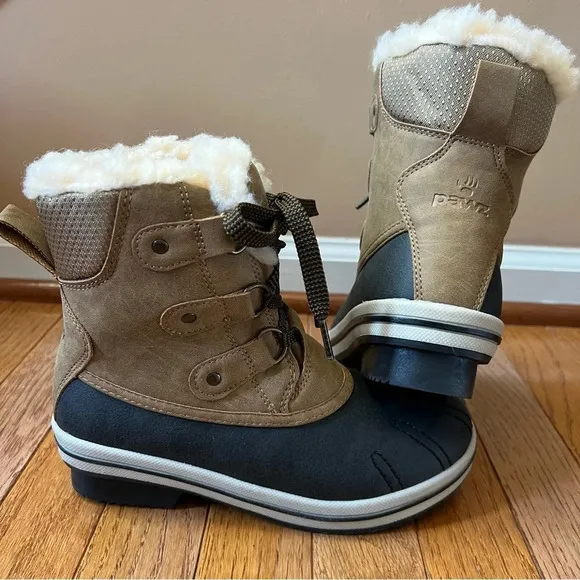PAWZ Womens Ginnie Duck Boots 5 Hickory Faux‎ Fur Brown Winter Shearling Warm