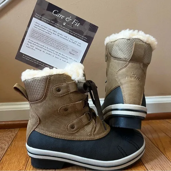 PAWZ Womens Ginnie Duck Boots 5 Hickory Faux‎ Fur Brown Winter Shearling Warm