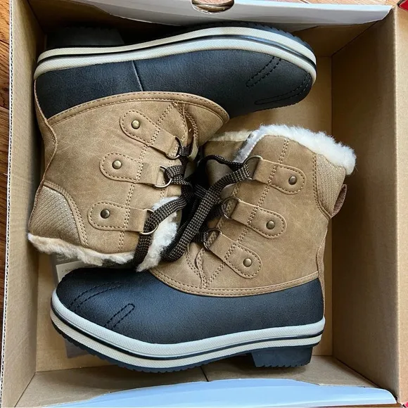 PAWZ Womens Ginnie Duck Boots 5 Hickory Faux‎ Fur Brown Winter Shearling Warm