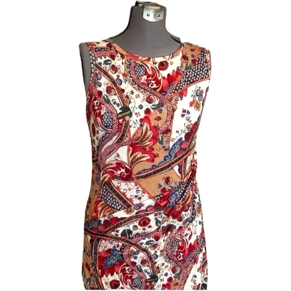 Peruvian Connection Sleeveless Pattern sheath Midi Dress Size Small boho floral