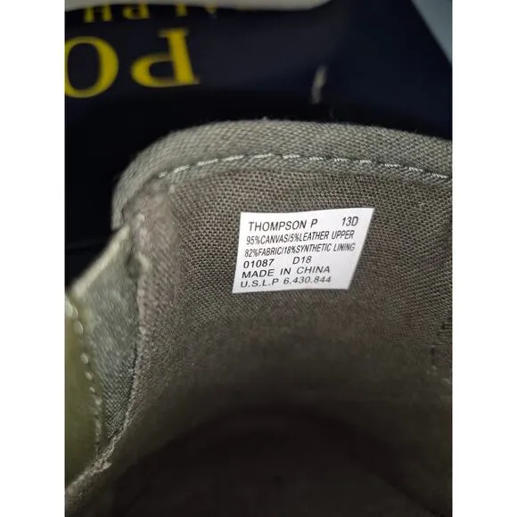 Polo Ralph Lauren Men Thompson P Sneakers US 13D Deep Olive Green Canvas Shoes