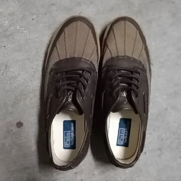Polo Ralph Lauren Parkstone Low Brown Canvas Leather Shoes Men Sz.12